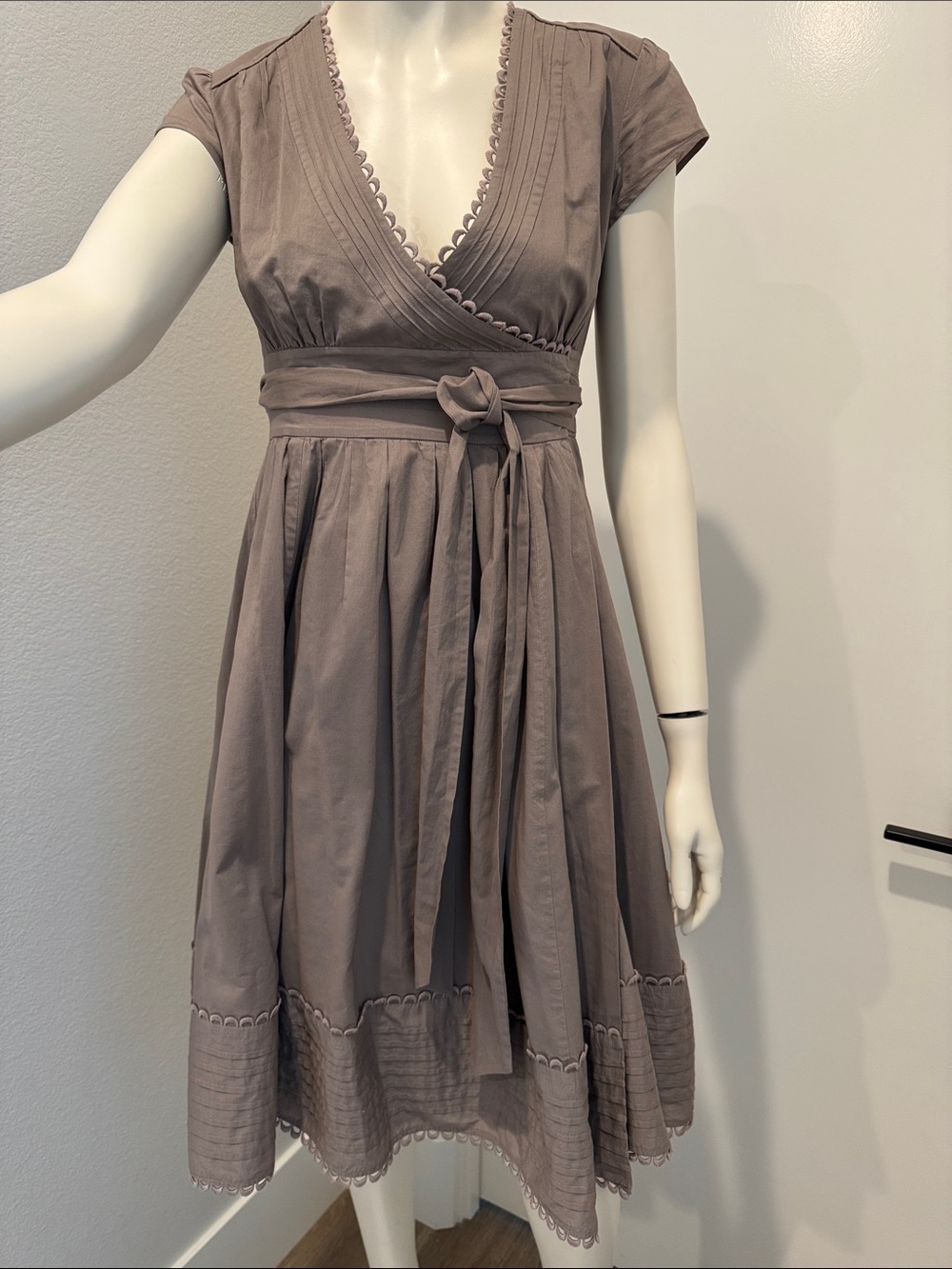 Ted Baker Taupe Wrap Dress with Scallop Trim